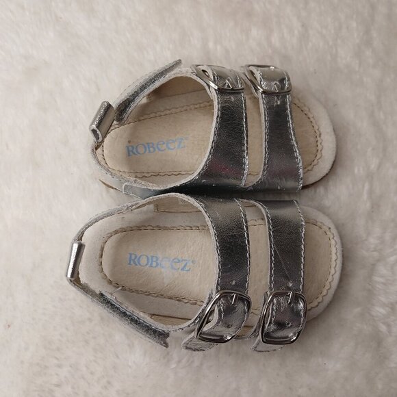 Baby Robeez Silver Metallic Leather Sandals Velcro Size 9-12 months - Picture 7 of 8